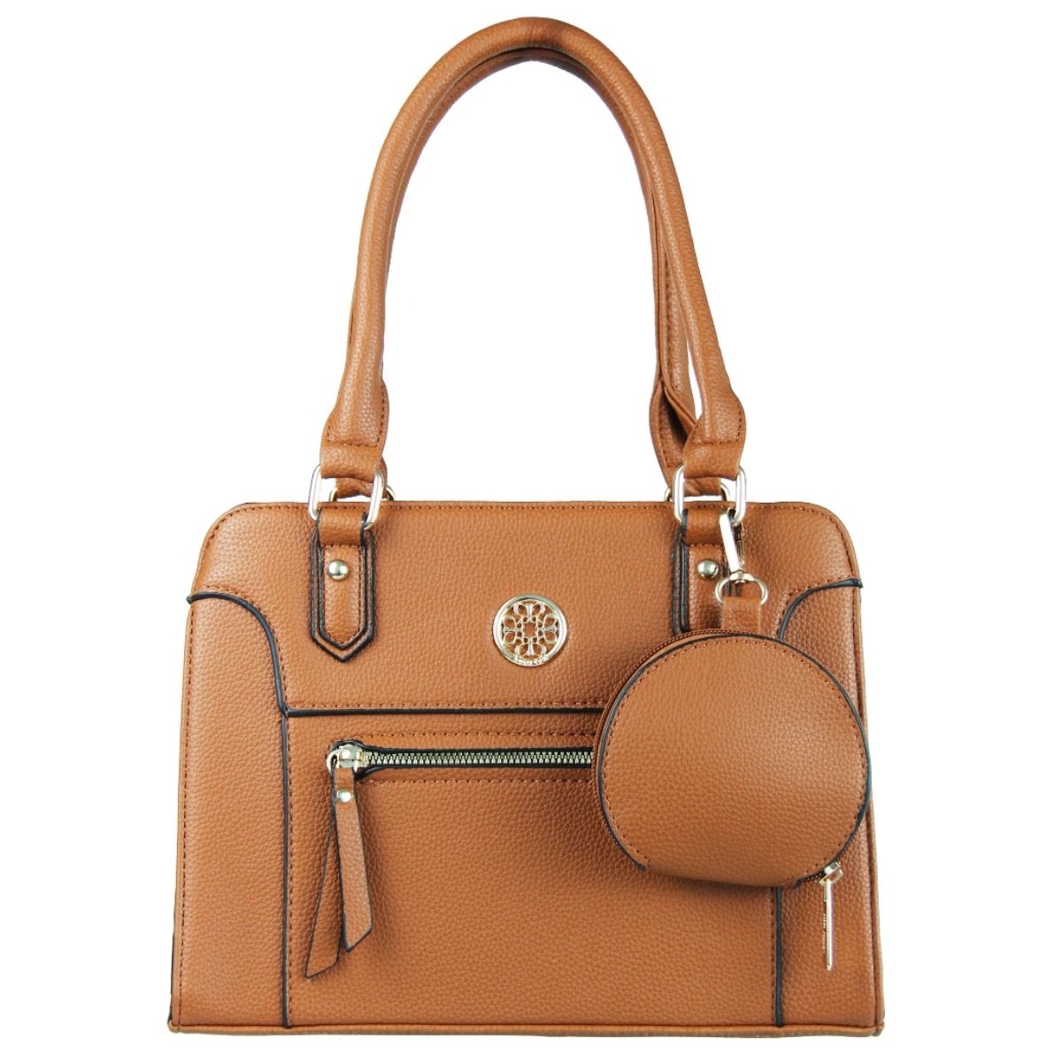 Bolsa Feminina Estruturada com Alça Longa e Bolsos Frontais